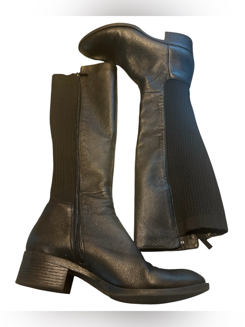 Black Knee High Stretchy Ribbed Back Kennth Cole Boots
